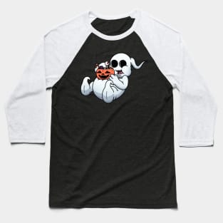 Fat Ghost Eating Halloween Candy Baseball T-Shirt